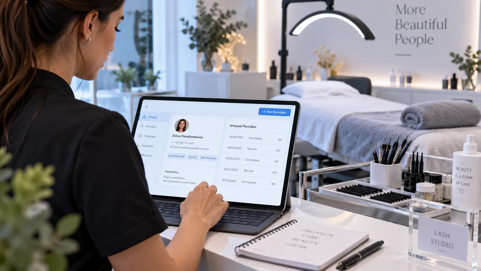 Eyelashes studio με tablet για Ψηφιακό Πελατολόγιο